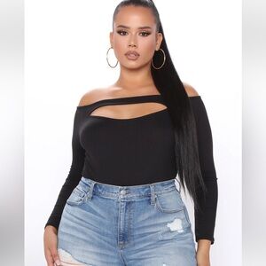 Show Some Knowledge Off Shoulder Black Bodysuit Size XL